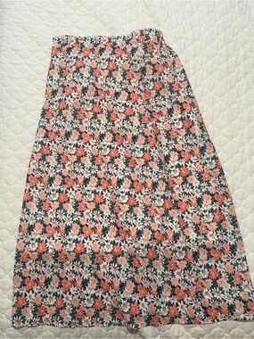 Floral A-Line Midi Skirt - Pink & White Daisy Print- lined